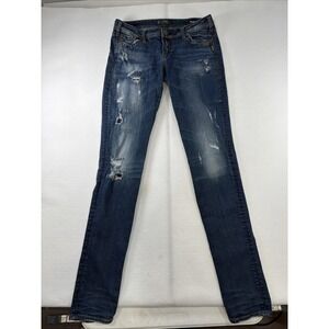 Silver Jeans Aiko Jeans Womens 34x36  Mid Skinny Super‎ Stretch Distressed Denim